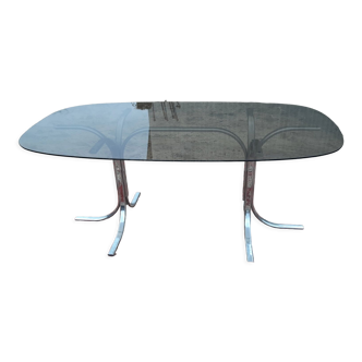 Vintage chrome table and smoked glass