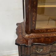 Dutch display cabinet in two parts made of marquetry wood.