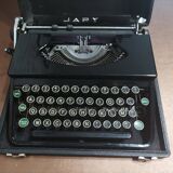 Japy portable typewriter, shiny black metal, 1950s