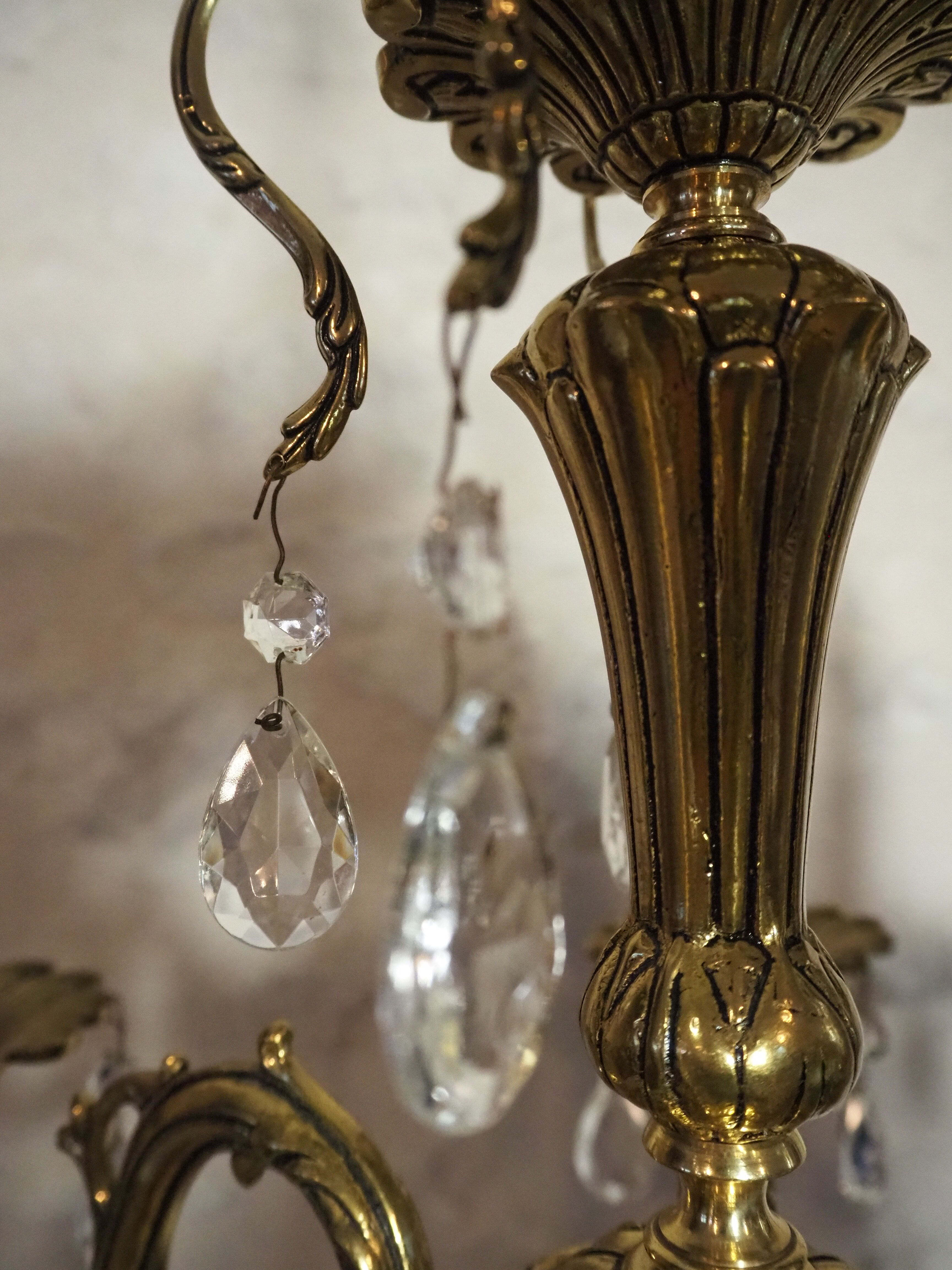 Bronze chandelier and faceted crystal stamps