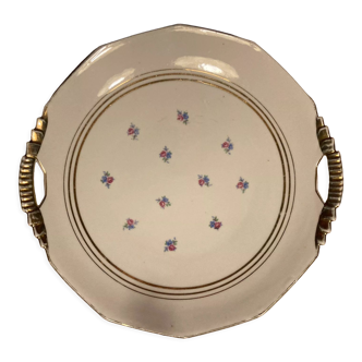 Porcelain serving dish floral decoration and art deco style gilding