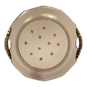 Plat de service en porcelaine décor floral et dorures style art déco