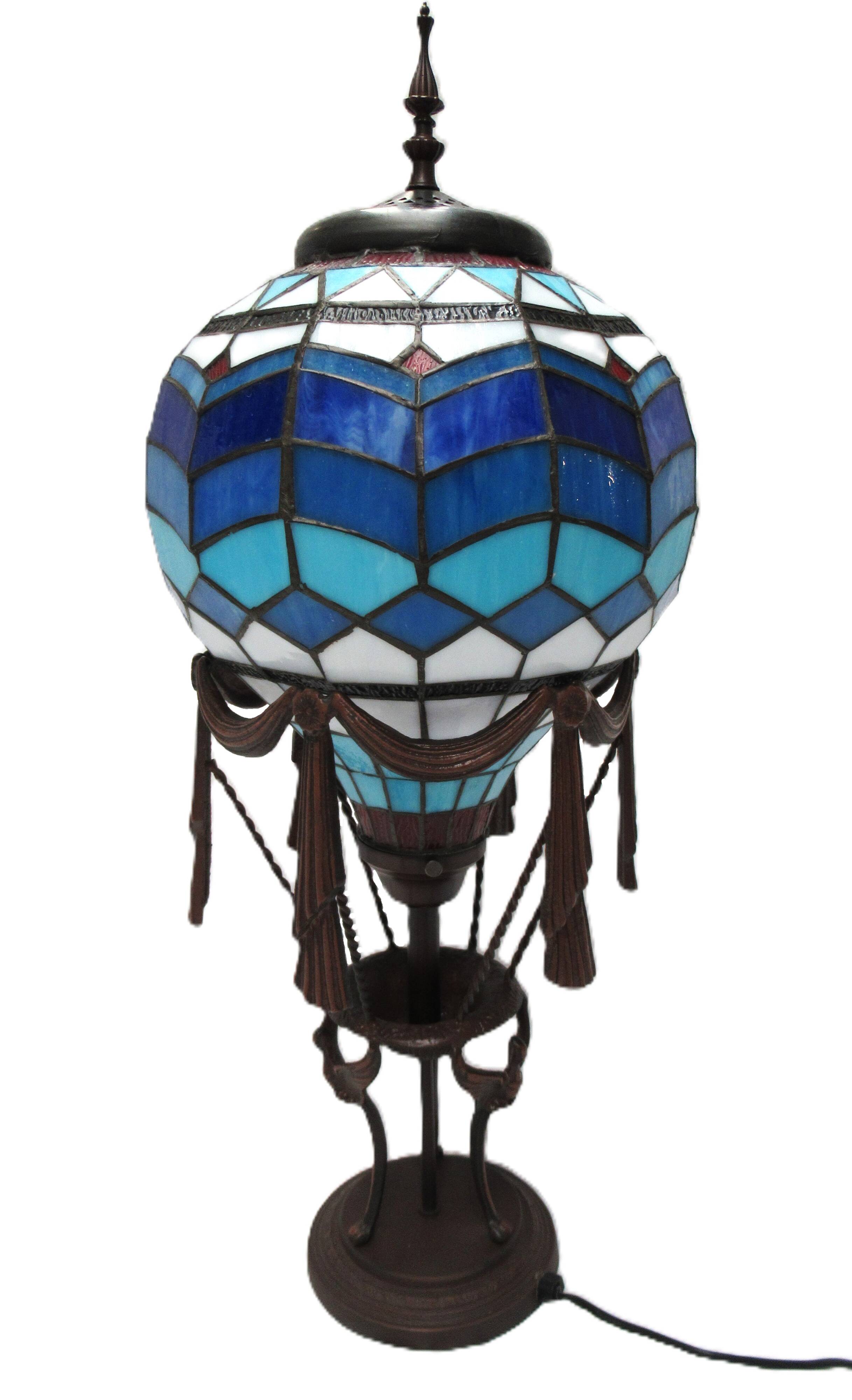 Lampe montgolfière de table en vitrail façon Tiffany