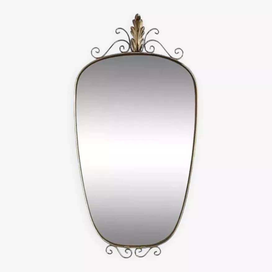50s-60s freeform rearview mirror on brass frame