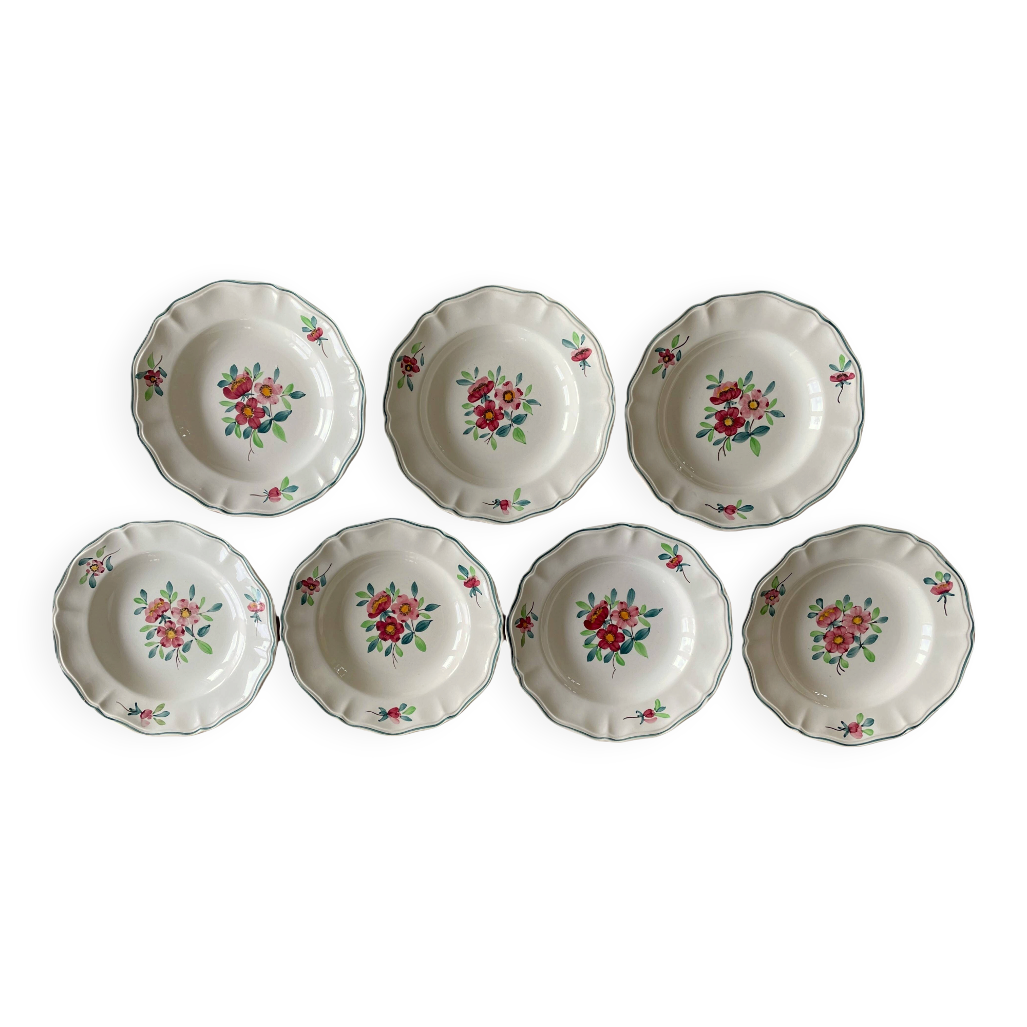 7 large antique deep plates in Sarreguemines earthenware