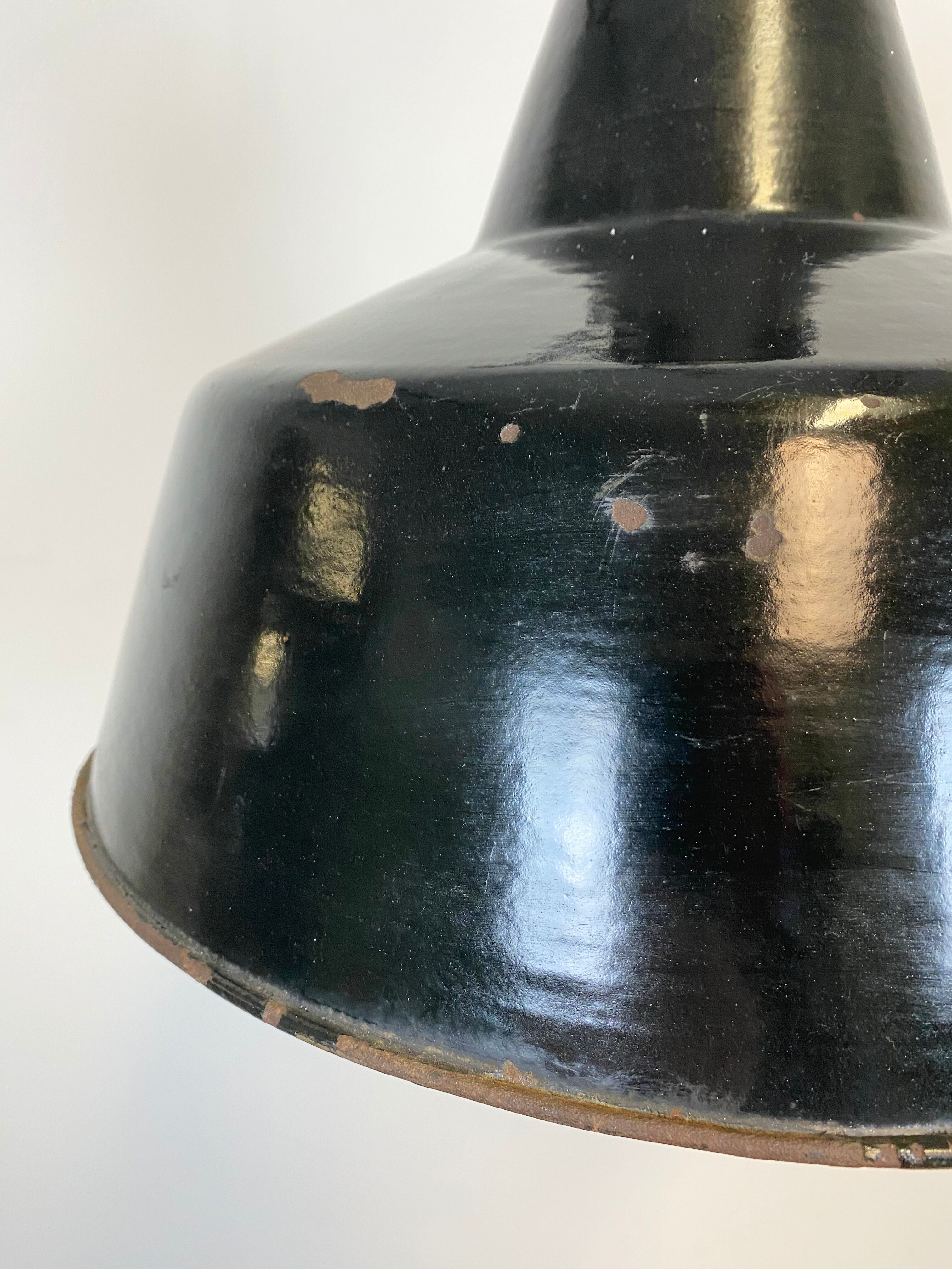 Industrial black enamel pendant lamp with cast iron top, 1970s