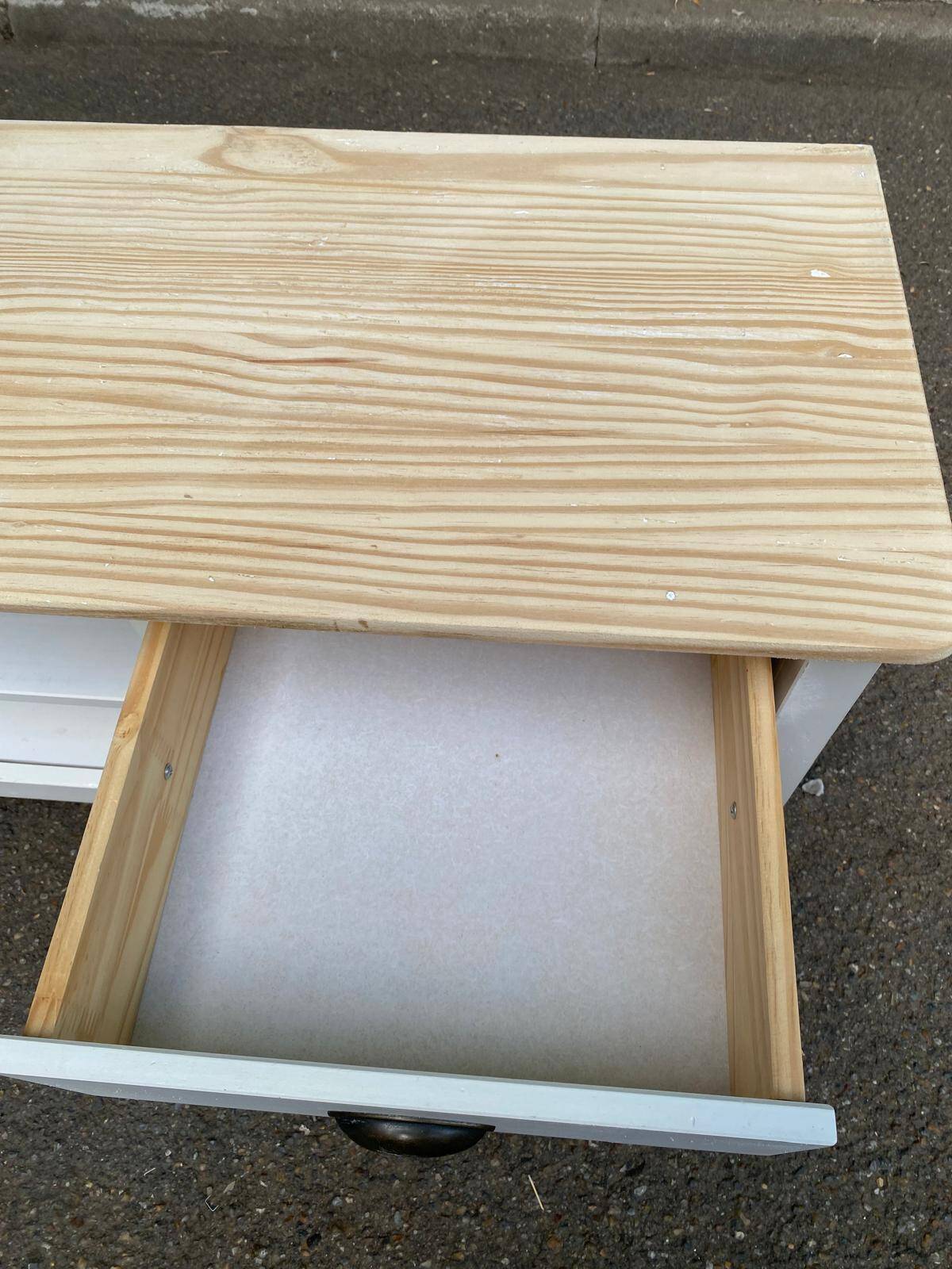 Scandinavian chic country TV unit in solid white and natural wood 160cm