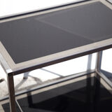 Serving glass mirror and vintage chrome, trolley with wheels, rolling bar, design bauhaus