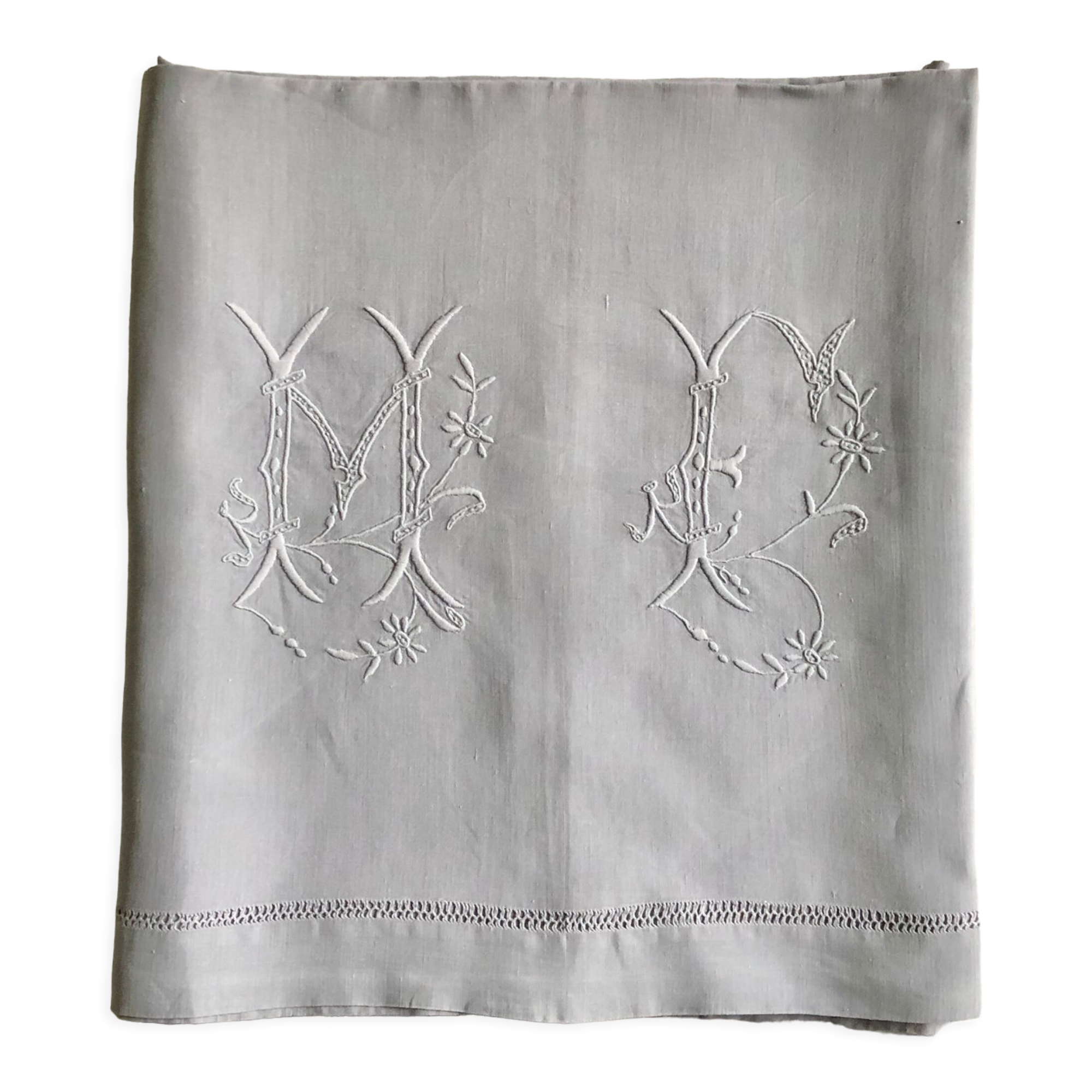 Antique sheet in pure linen yarn dyed in rain gray