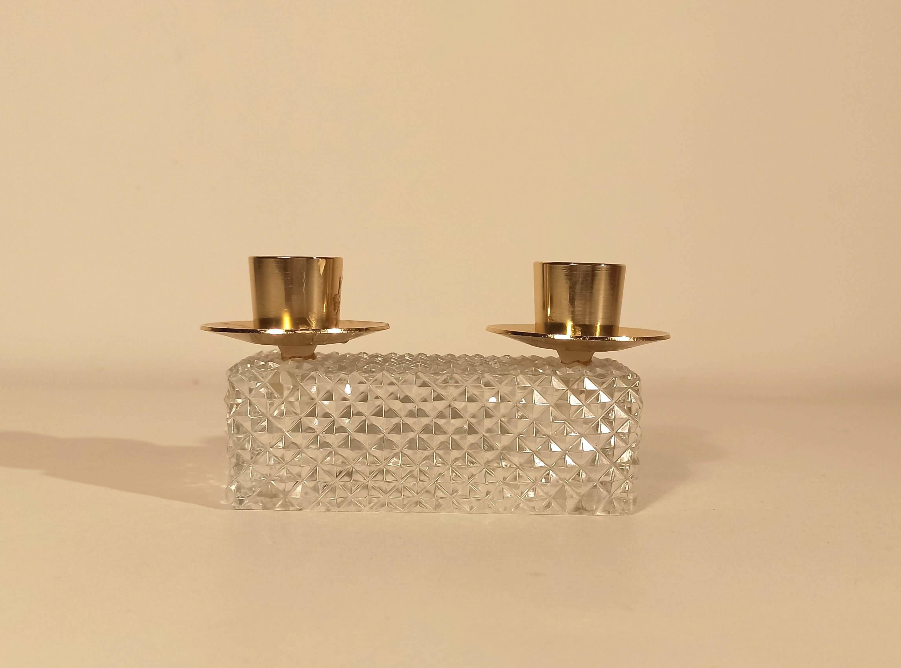 Vintage antique candle holder in molded and gilded glass