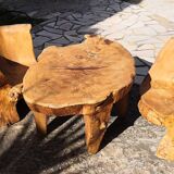 Salon 2 fauteuils & table basse en orme design brutaliste 1950