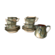 set of 6 cups, octagonal subcups and milk pot in ceramic sandstone of the Morvan years 60-70