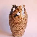 Freeform open worked vase by "Les potiers d'Accolay", France 1970s.