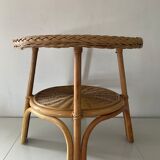 Vintage round coffee table in rattan and wicker