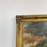 19th century gilded wooden trumeau with romantic scene - 69cm x 140cm