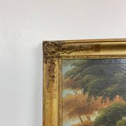 19th century gilded wooden trumeau with romantic scene - 69cm x 140cm