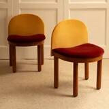 2 wooden and velvet chairs