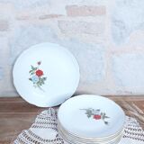 8 assiettes à dessert et plat de service moulin des loups motif rose