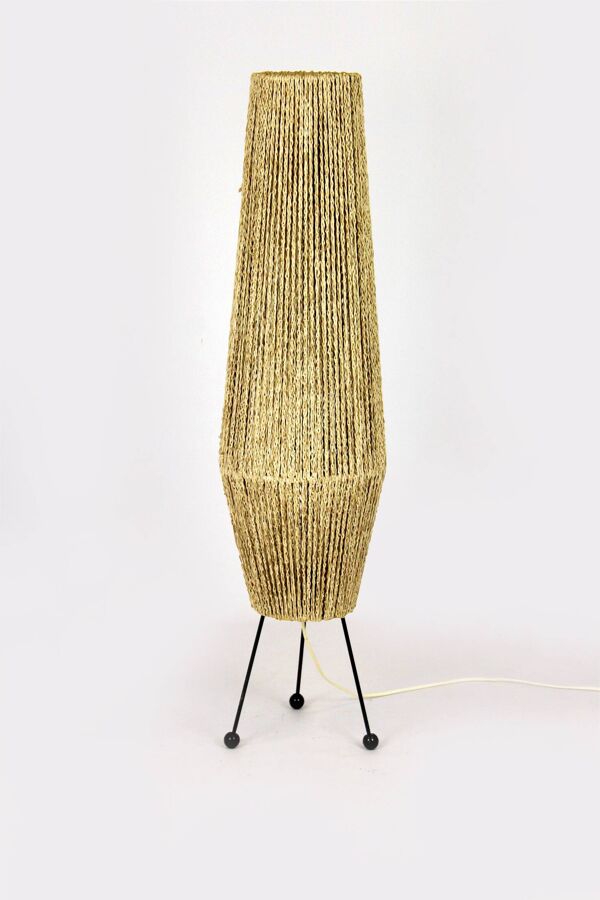 Lampadaire fusée de l'ère spatiale avec cordon tressé, ancienne Tchécoslovaquie, années 1960