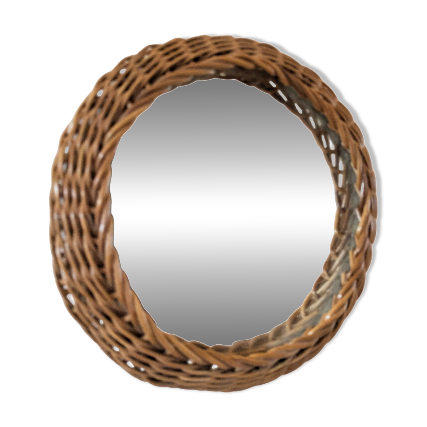 Round mirror in 60s design woven rattan