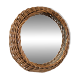 Round mirror in 60s design woven rattan