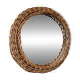 Round mirror in 60s design woven rattan