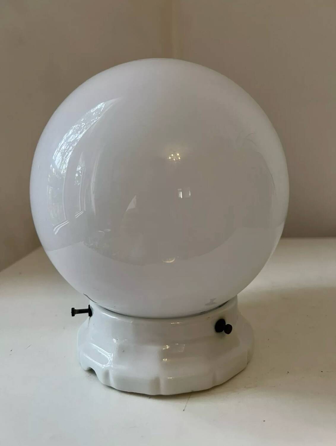 Ceiling light in opaline glass globe white ball porcelain art deco