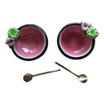 Vintage Keramos Sèvres salt cellars in their case