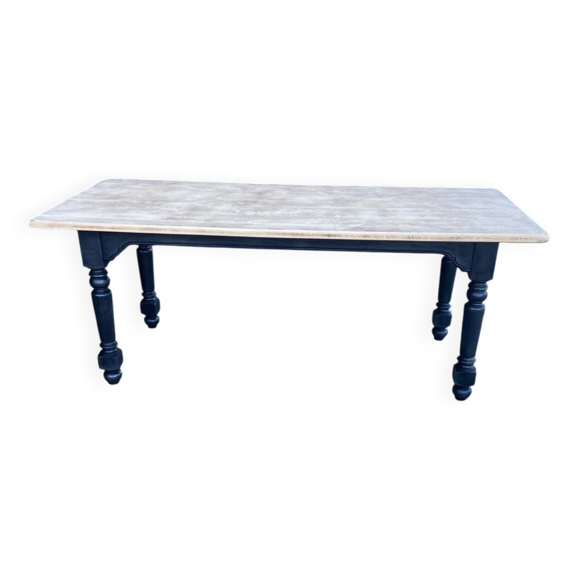 Wood and black farmhouse table