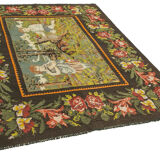 Hand-knotted vintage rose black kilim 192 cm x 240 cm - 23428