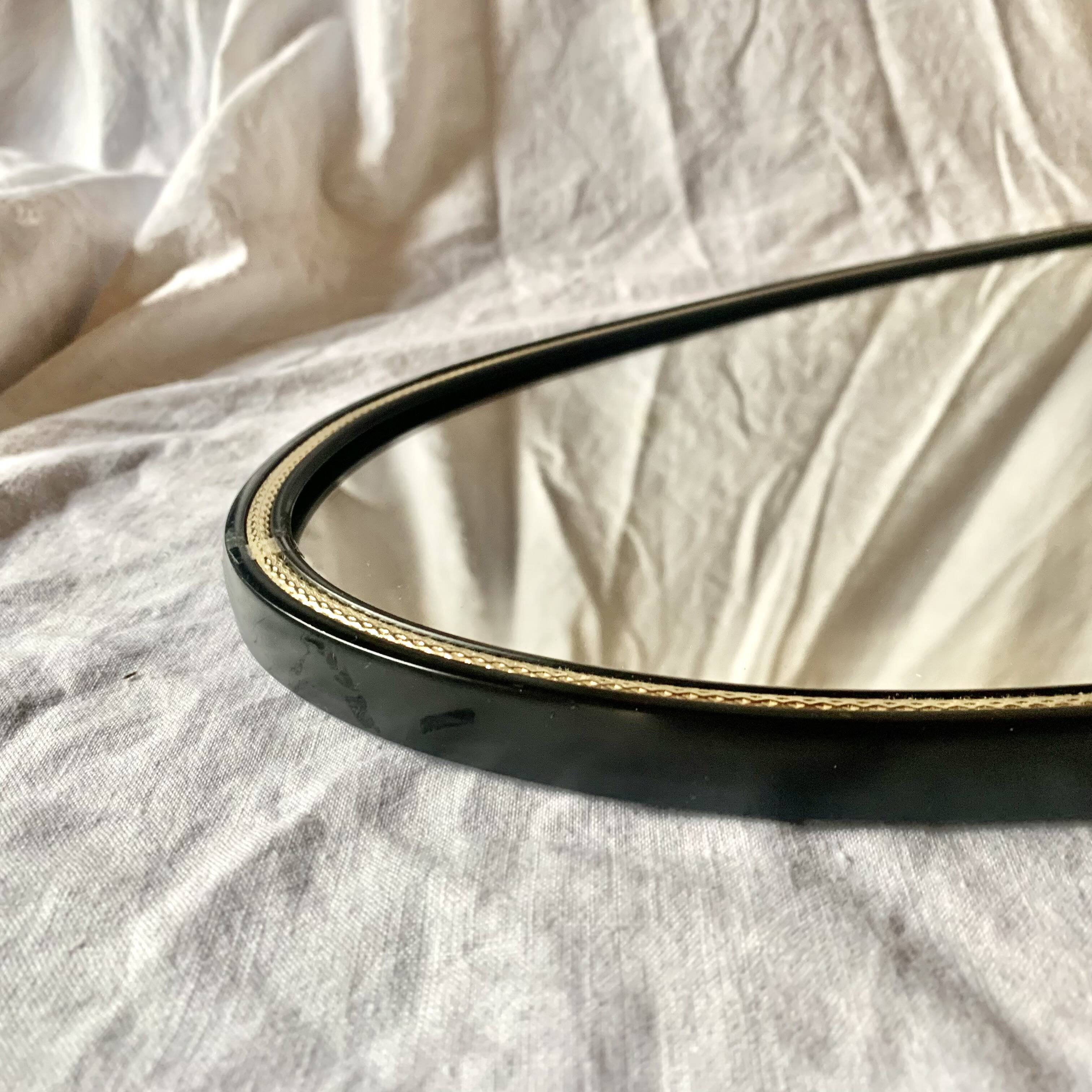 Antique rearview mirror - black and gold plastic frame - 34 x 55 cm