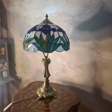 antique bronze floor lamp from the 19th century in superb condition with a beautiful iris glass shade