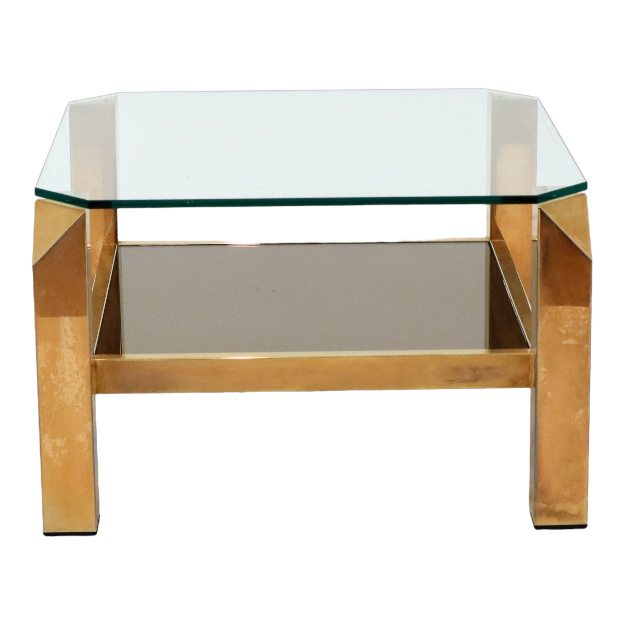 Table d'appoint table basse plaqué or 23 carats verre belgochrom seventies 60cm