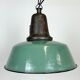 Industrial green enamel factory lamp with cast iron top, 1960s