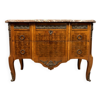 Commode sauteuse Transition estampillée en marqueterie de bois nobles