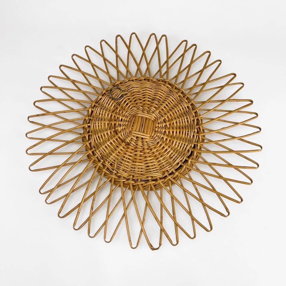 Rattan and woven wicker sun mirror from the 60s