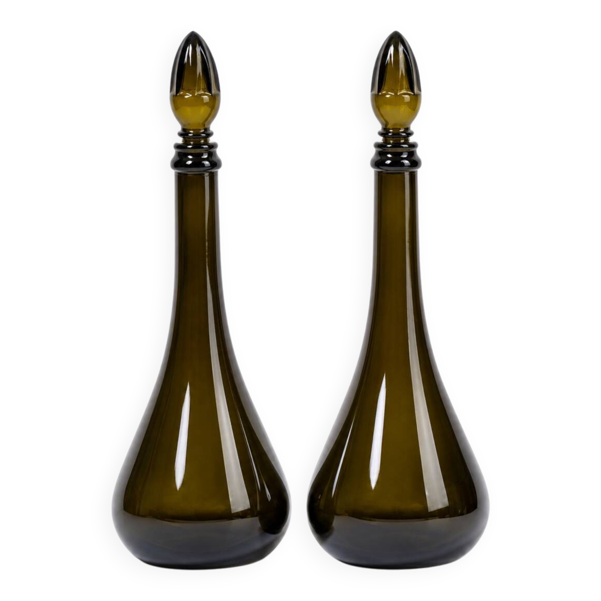 Pair of vintage tinted glass carafes – elegant silhouette – May spirit
