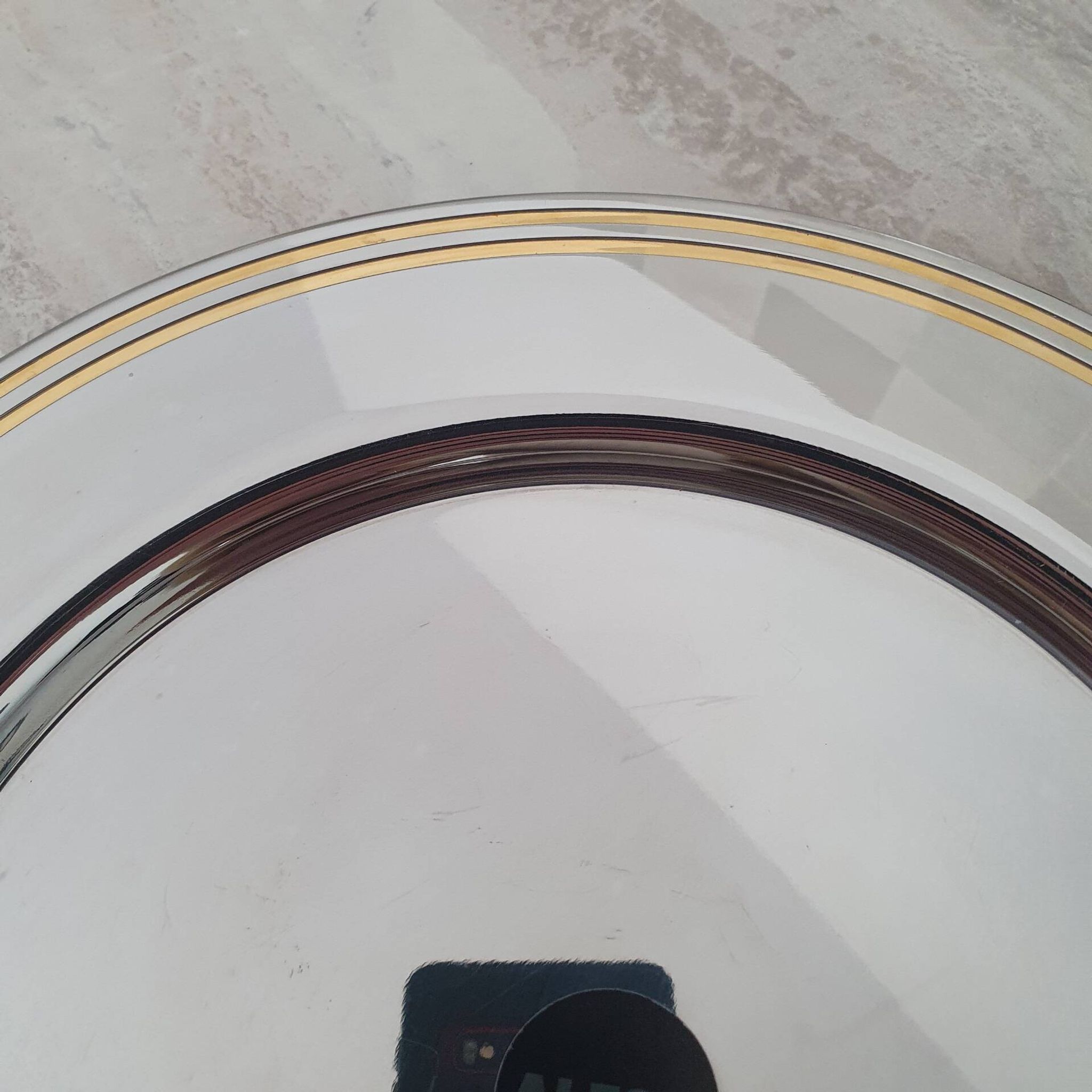 Alessi Ettore Sottsass / Serving plate in stainless steel 18/10 and gold NG5100