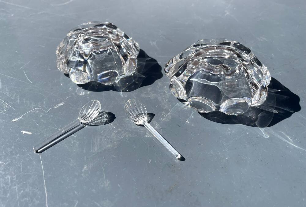 Pair of crystal salerons by daum tableware