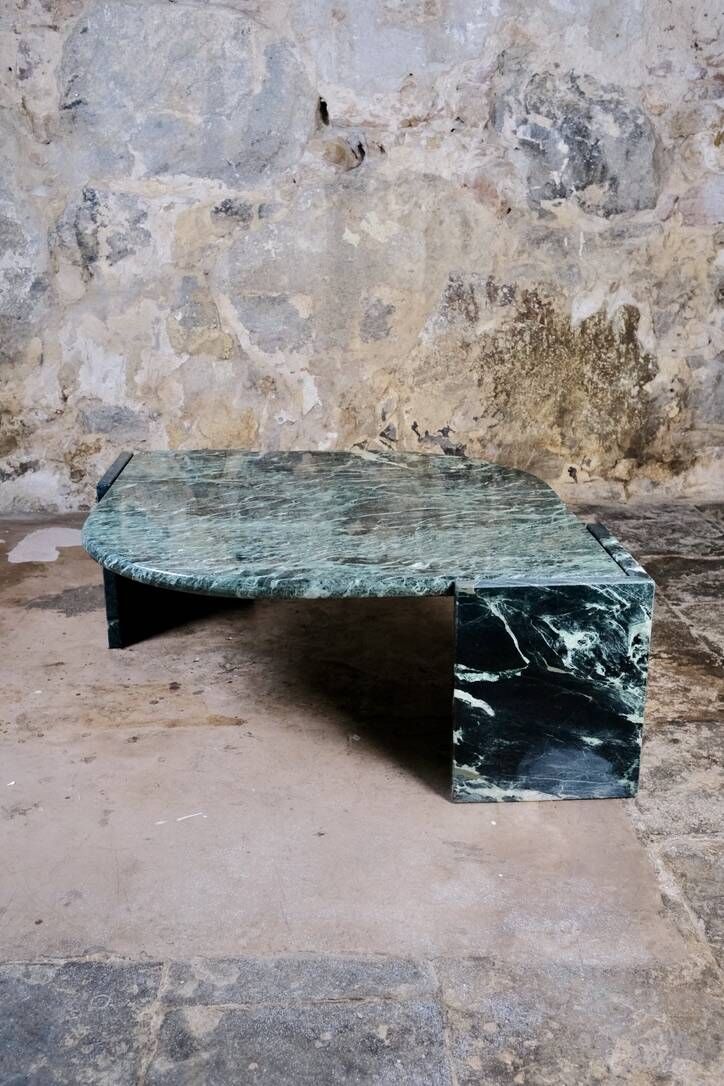 Emerald green marble "eye" coffee table, Roche Bobois, France, 1970s