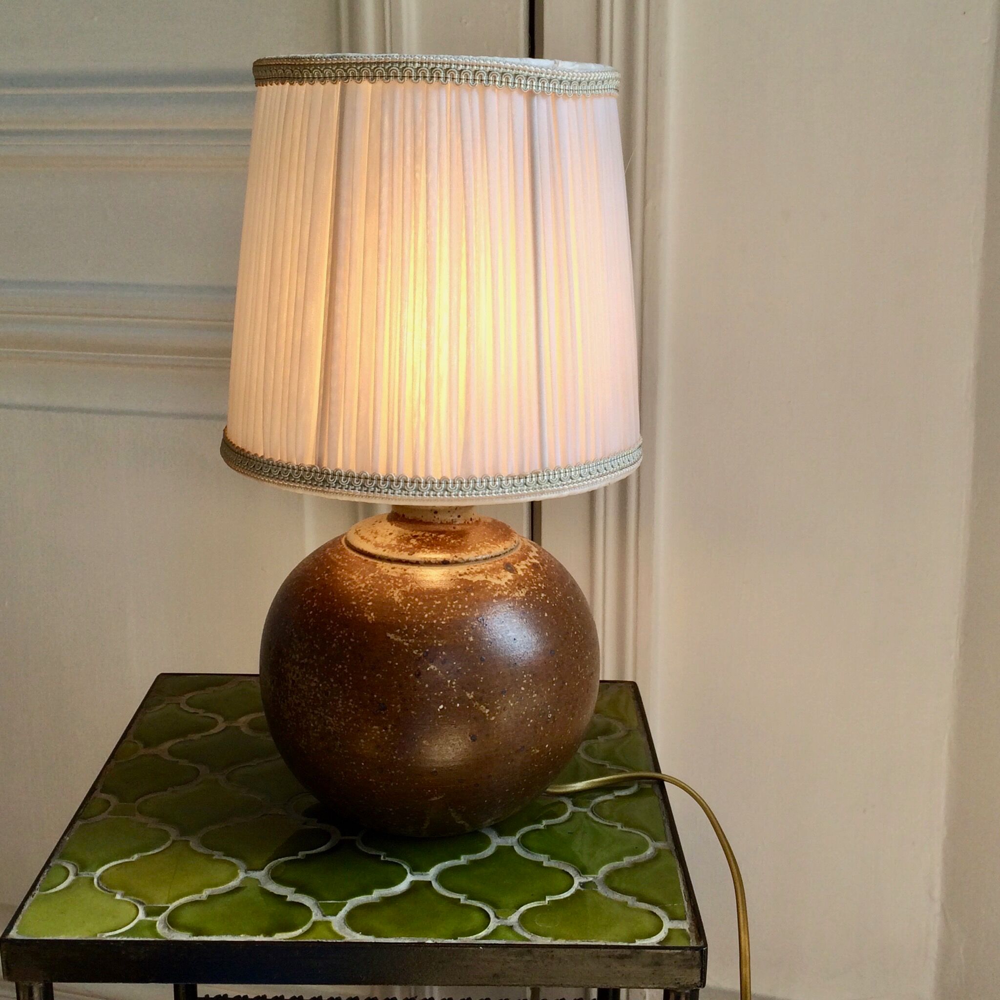 Vintage stoneware ball lamp
