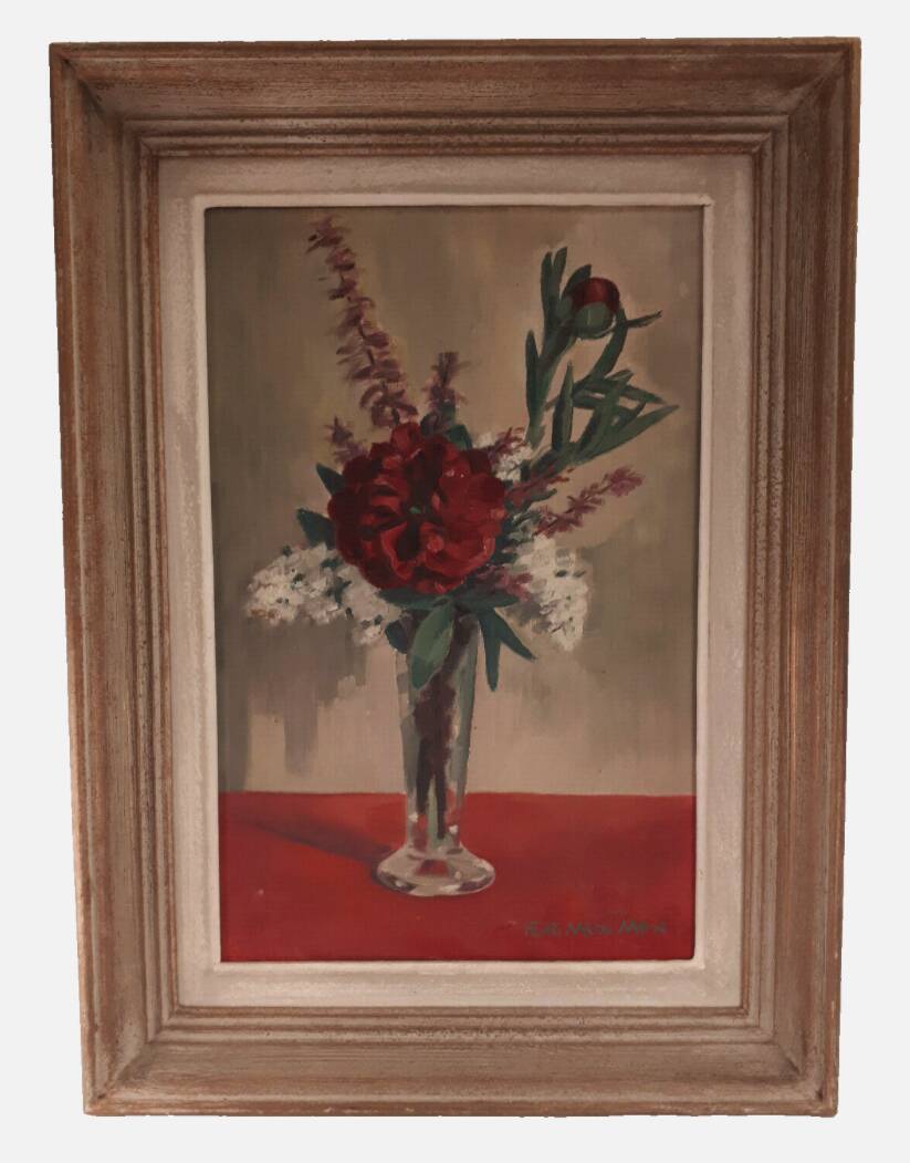 HST painting bouquet of peony flowers signed Henri Marcel-Martin vintage 1950