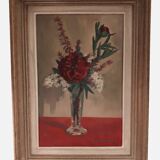HST painting bouquet of peony flowers signed Henri Marcel-Martin vintage 1950