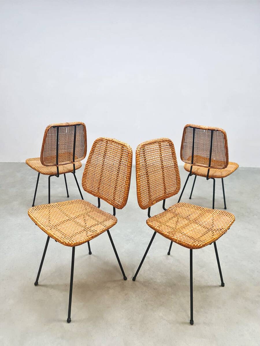 Vintage rare Dutch design rattan dinner chairs Dirk van Sliedregt