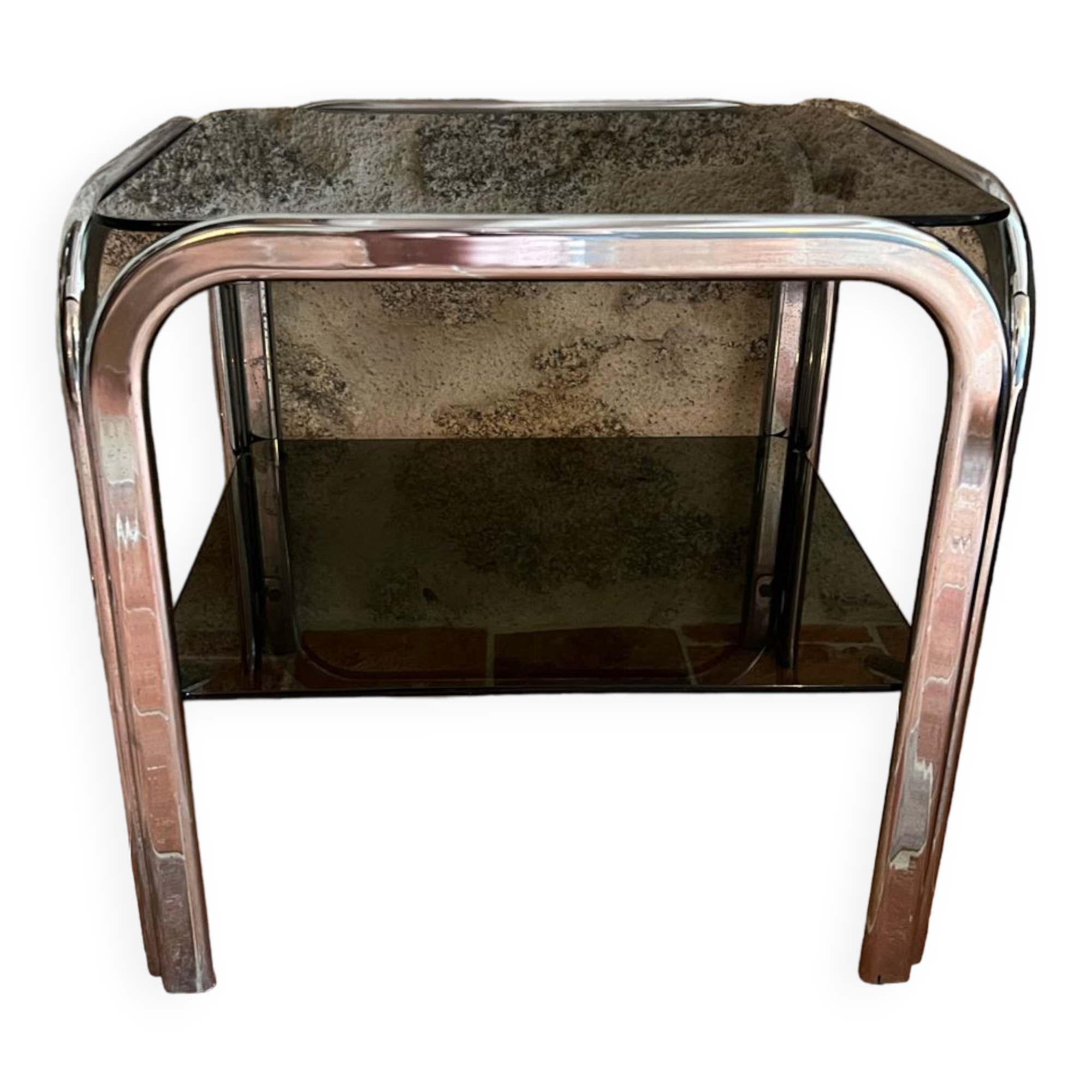 Chrome end table/side table and smoked glass