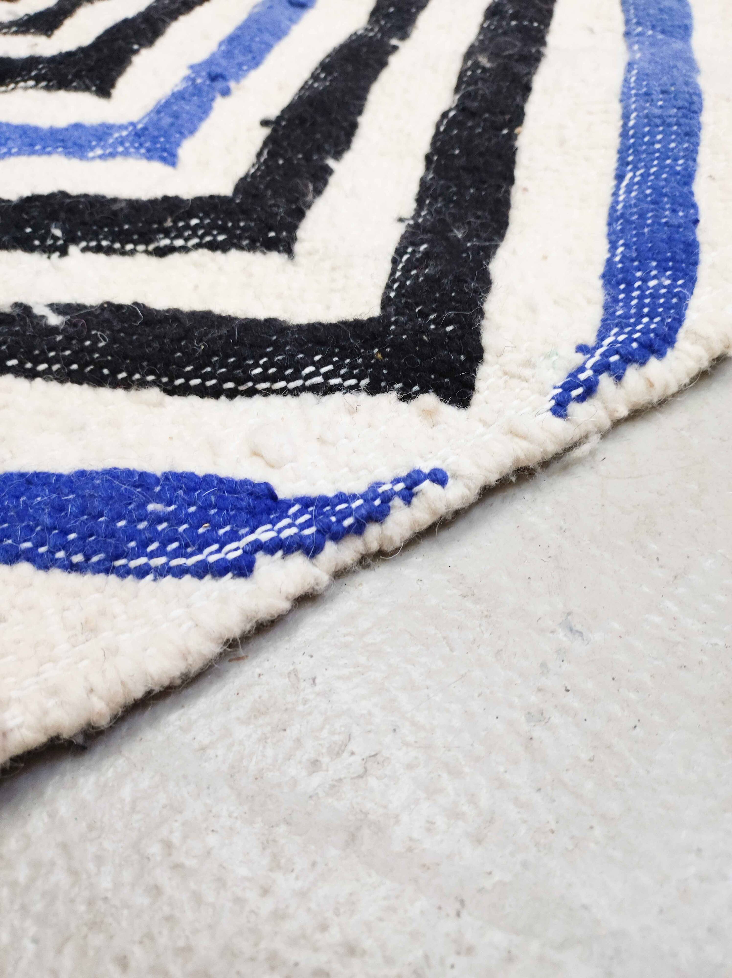 Moroccan Berber kilim blue, black and ecru 2.45x1.43m