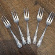 5 fourchettes à gâteau argent milieu XXème