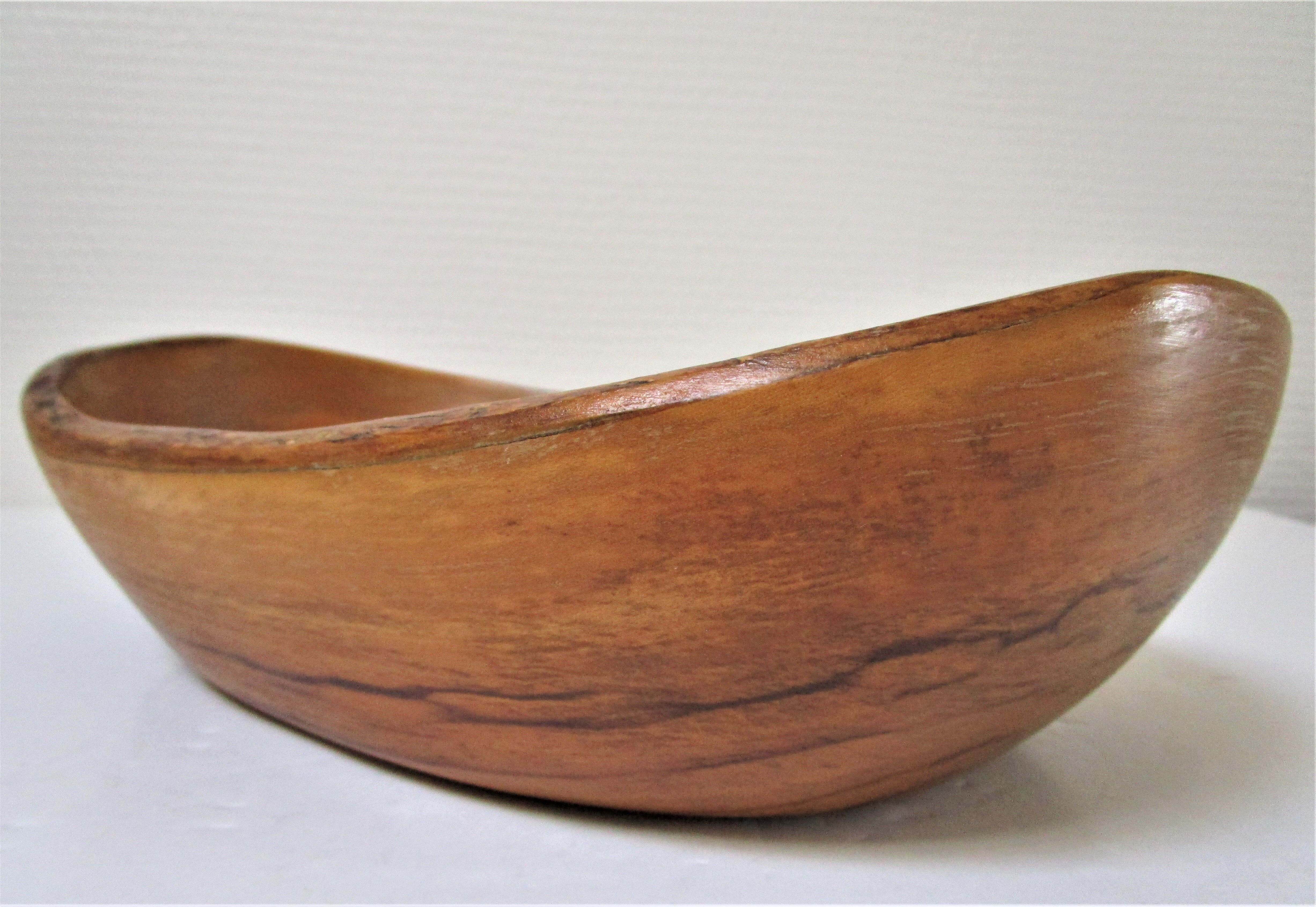 Large fruit cup in vintage carved solid walnut