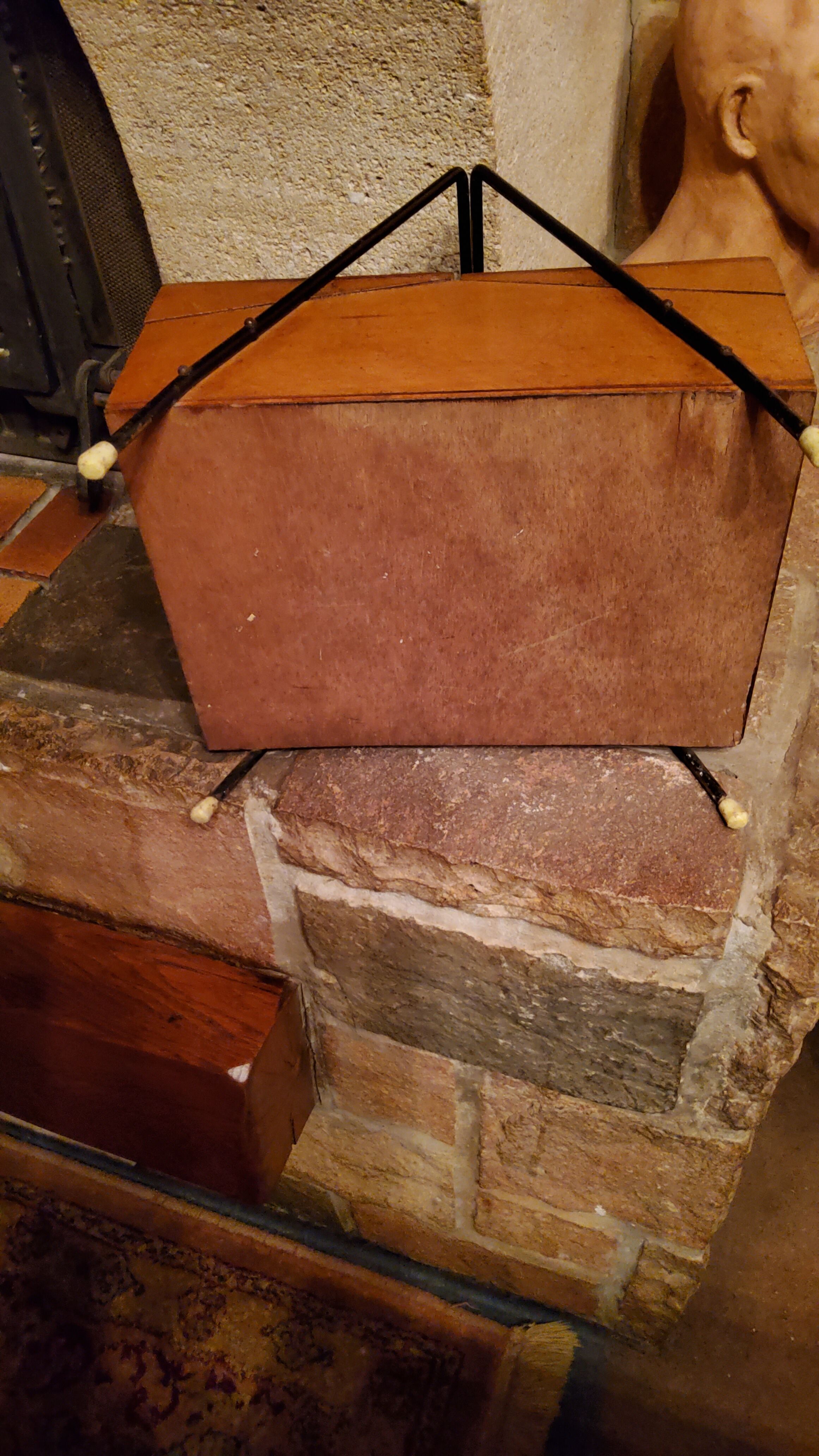 Sewing box from the 50s in wood and black metal