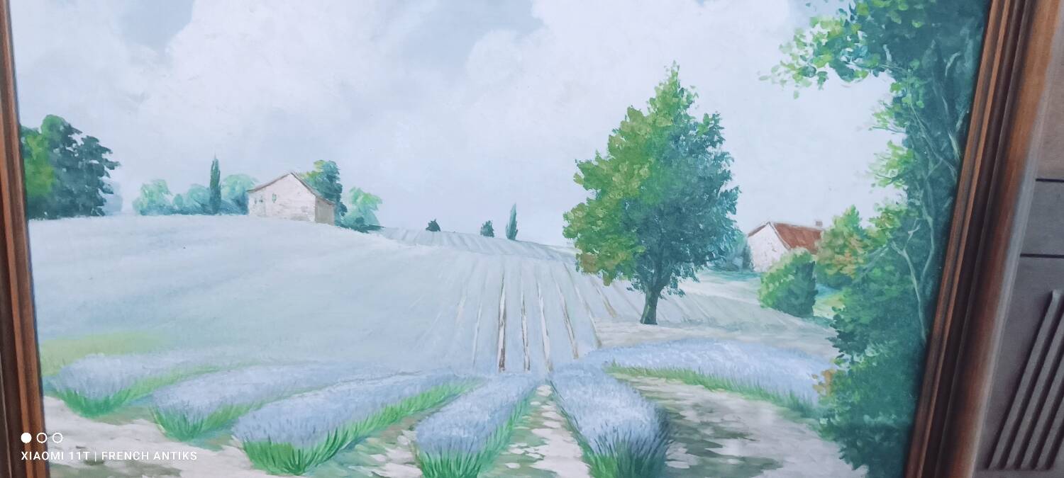 Vintage French table, a field of lavender.